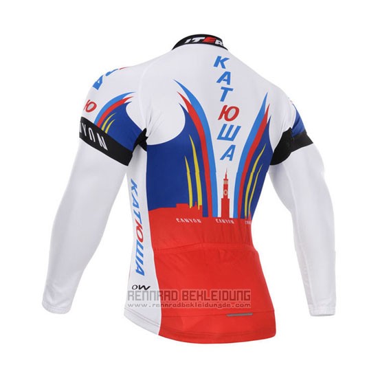 2015 Fahrradbekleidung Katusha Wei und Rot Trikot Langarm und Tragerhose